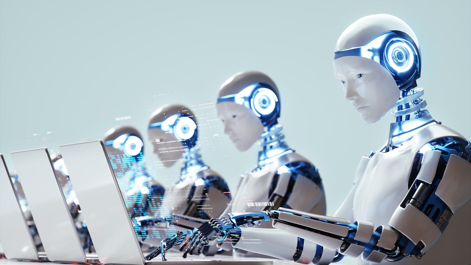 robots on laptops
