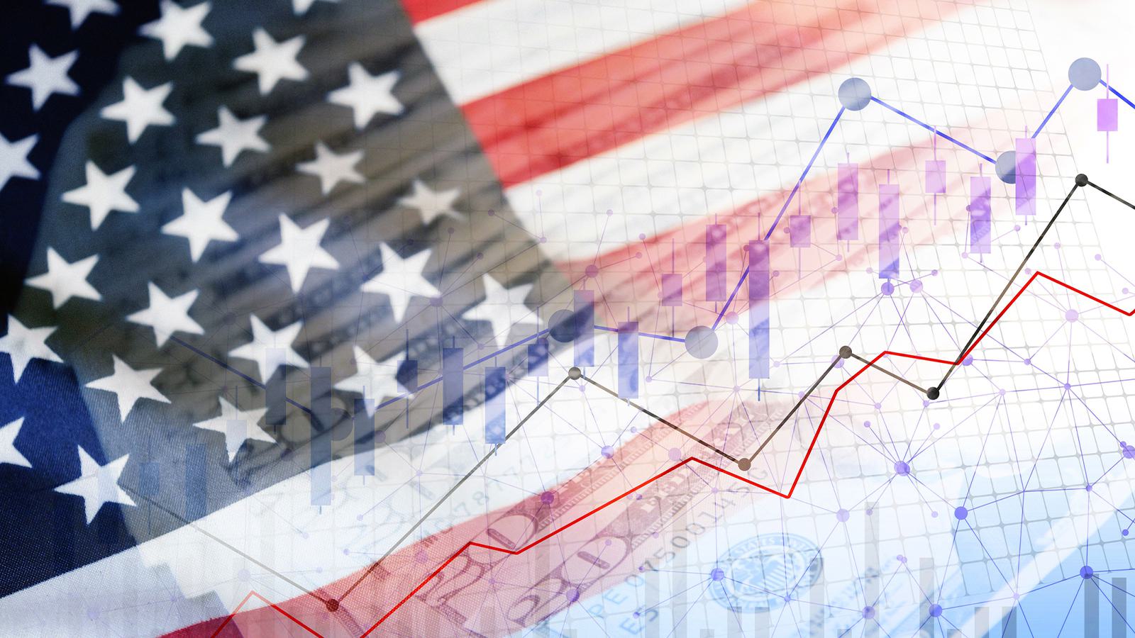 american flag and line graph